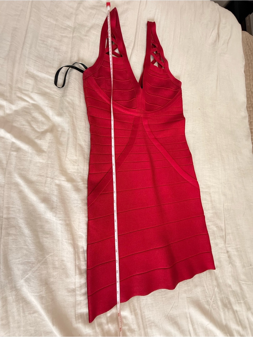 bebe Red pink plum Bandage Mini Dress with V-Neck